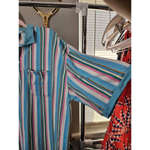 Duxbak The Original Mens Short Sleeve Retro Vintage Striped Polo Shirt Large VTG - Picture 5 of 11